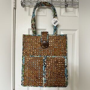 VERA BRADLEY WICKER AND LINEN TOTE BAG